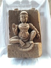 Antico pannello statua scultura carro tempio dio indù in legno intagliato a...