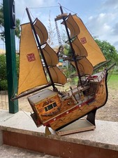 VELIERO VINTAGE ARTIGIANALE REALIZZATO IN FIAMMIFERI. VELIERO LEGNO ANTICO