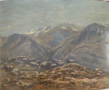 Dipinto olio su tavola a  firma di Ciardi Beppe Paesaggio alpino Venezia Veneto