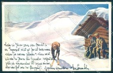 Cartolina artista firmata montagna uomo di neve sci BKWI cartolina TW2279