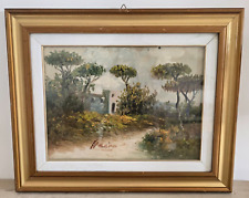 Quadro Olio su Tela Paesaggio Rurale Cornice in Legno con Vetro