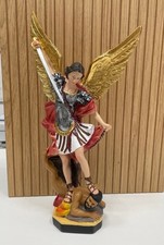 Statua San Michele in resina colorata 31 cm, adatta anche per esterno