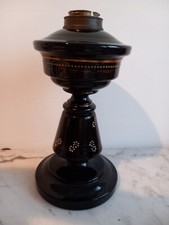 Base Lume lampada ad olio in opaline scuro decorato .  Sistema stoppino  manca