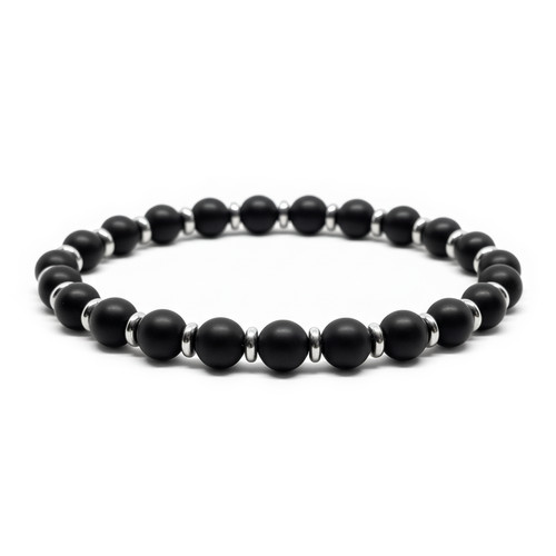 Bracciale onice nero acciaio - bracciale,