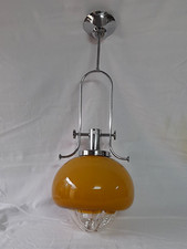 LAMPADARIO MAZZEGA DA SOFFITTO VINTAGE ANNI '70 ACCIAIO CROMATO E MURANO. CG15