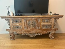 Mobile porta tv soggiorno thailandese 180 Beige con sfumature bianche celeste