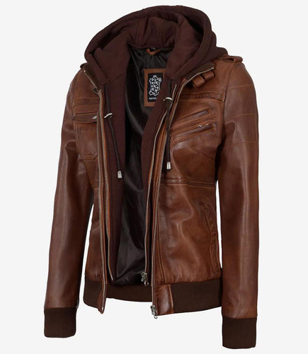Giubbotto pelle marrone - , donna