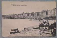 Messina Cartolina Palazzata vista dal Giardino a Mare Antichissima B/N