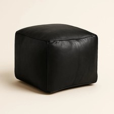 Pouf in pelle marocchina fatto a mano - cuscino da terra ottomano quadrato nero 16x16x16