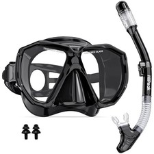 Set Snorkeling Adulto, HiiPeak Maschera Subacquea e Snorkeling Top Secco - Nero