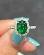 Anello di Fidanzamento 3,70Ct Granato Verde Naturale Tsavorite Diamante Oro Bianco 18K