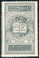 1921 Regno Dante 15 cent. non
