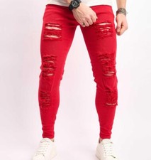 Jeans uomo rosso cotone denim