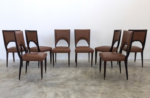 Sedia legno pelle set - -,