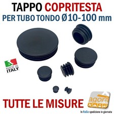 10pz TAPPI ROTONDI TAPPO COPRITESTA ROTONDO ALETTATO X TUBO TONDO D10-100MM NERO