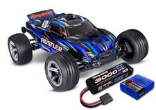 Traxxas TRX 37354 4Y blu Rustler 1:10 2WD RTR Stadium Truck NUOVO batteria + caricatore