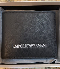 PORTAFOGLIO BIFOLD EMPORIO ARMANI pelle porta carte logo nero AUTENTICO NUOVO
