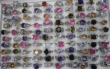 Lotto lavoro all'ingrosso 25 pezzi zirconi argento p mix stile anelli charm colorati