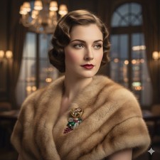 Vintage 1938 Coro Duetto Pelliccia Clip Tremolante Camelia Verri Art Decò Strass