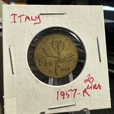 1957 R Italy 20 Lire Coin