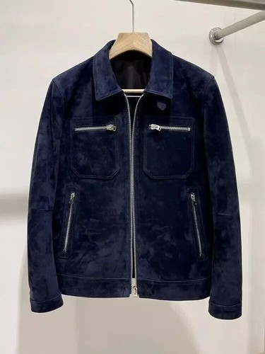 Giacca pelle blu cafe racer
