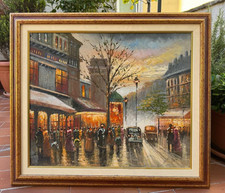 DIPINTO OLIO SU TELA DI PAESAGGIO CITTADINO CON FIGURE - STILE PARIGINO - OTTIMO