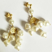 Orecchini pendenti vintage anni 80, metallo dorato, design perle sintetiche