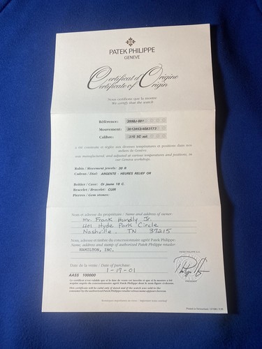 Patek phillipe certificate - patek,