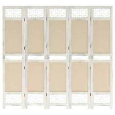 vidaXL Divisorio a 5 Pannelli Crema 175x165 cm in Tessuto