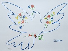 Pablo Picasso Colombe Con Fiori Firmata Numerata Litografia Colomba Con Fiori