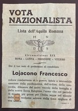 LOIACONO F. VOTA NAZIONALISTA LISTA DELL’AQUILA ROMANA VOLANTINO ROMA LATINA