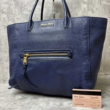 miu miu borsetta tote media logo pelle navy donna USATA DAL GIAPPONE