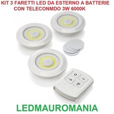 3 FARETTI LED 3W 6000K TELECOMANDO LUCI CAMPER CUCINA ARMADIO ADESIVO CASA PAVIA