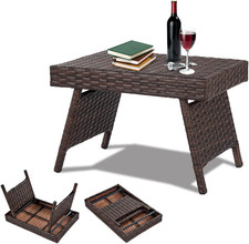 Tavolino Pieghevole in Rattan, Tavolo Portatile Con Gambe Ribaltabili Antiscivol