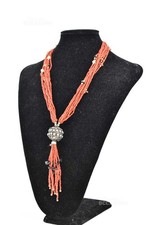 Collana Etnica Con Micro Frammenti Di Corallo Rosso