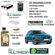 KIT TAGLIANDO 3 FILTRI E OLIO TOTAL 0W30 HYUNDAI KONA 1.0 T-GDi 88KW 120 CV