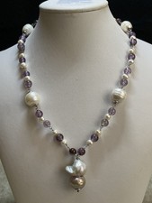 collana a rosario handmade perle acqua dolce,Kasumi, ametista,argento 925