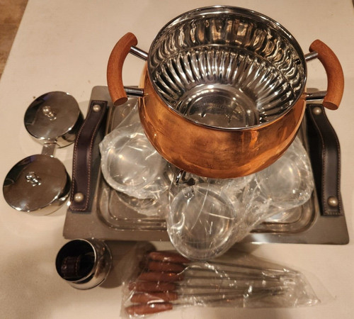 Set fonduta rame ottone - fonduta, pelle