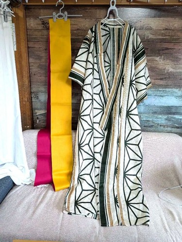 Lino cotone yukata beige - lino,