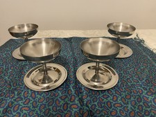 4 COPPE GELATO FRUTTA MACEDONIA CHAMPAGNE IN ACCIAIO INOX 18/10  CON PIATTINI