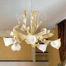 LAMPADARIO ANASTASIA in STILE CLASSICO con decoro VETRO scavo VERS. 5 LUCI E14