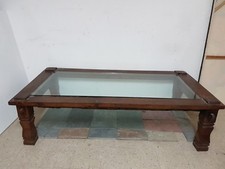 Tavolino da salotto in massello di teak - ripiano in vetro - Misure 178x90 H. 45