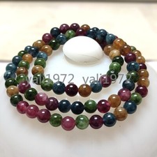 Collana Bracciale Elastico Perline Tonde Gemme Tormalina Colorate Naturali 6mm 21"