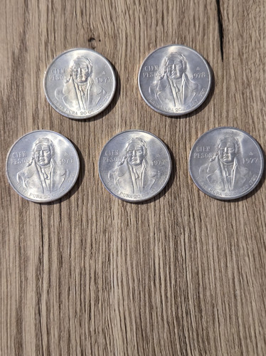Piece argent cien pesos 1977 - argent,