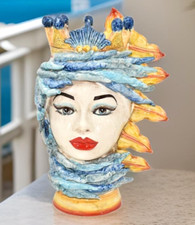Testa di Donna in Ceramica Siciliana Sole & Vento Arredo Artistico Design Unico