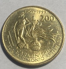 Italia 1999 Moneta 200 Lire Carabinieri Nucleo Tutela Patrimonio Artistico KM218