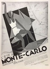 PUBBL. 1930 VACANZE MARE MONTECARLO COSTA AZZURRA  ESTATE SURF VELA SPORT ACQUA