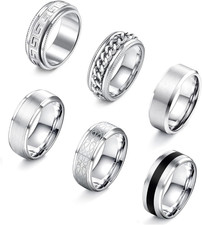 6PCS Anelli Uomo Acciaio