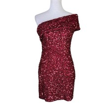 Mini abito da festa GB Gianni Bini 9 junior rosso scuro paillettes monospalla bodycon 