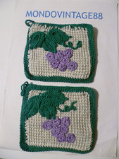 2 PZ PRESINA DECORATIVA UVA FATTA A MANO ALL'UNCINETTO COTONE 13 X 11 CM